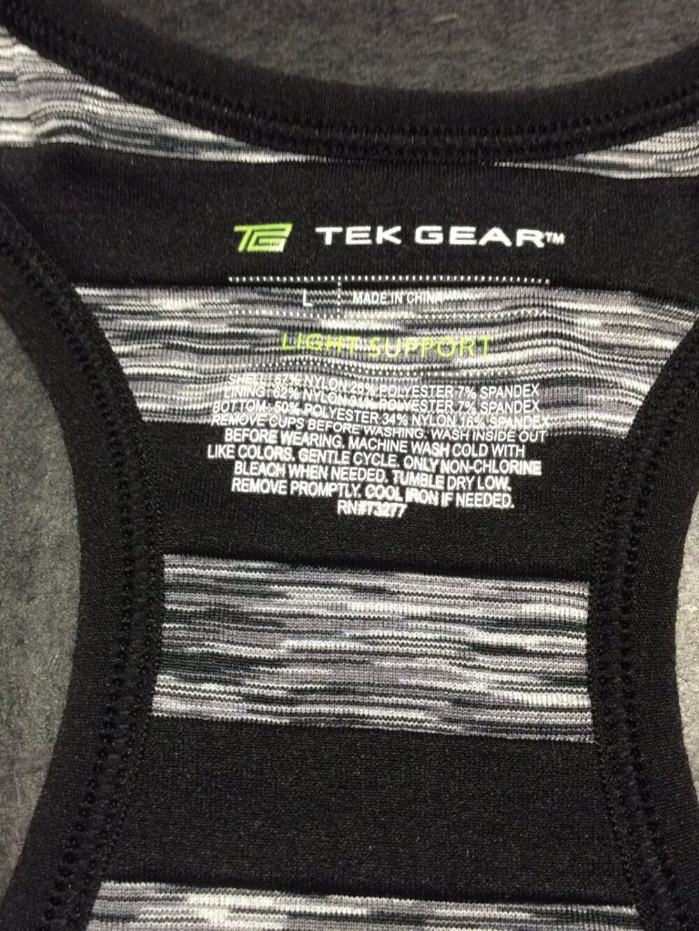 Tek Gear Black Grey Racerback Sports Bra Light Support Size L - Picture 2 of 5